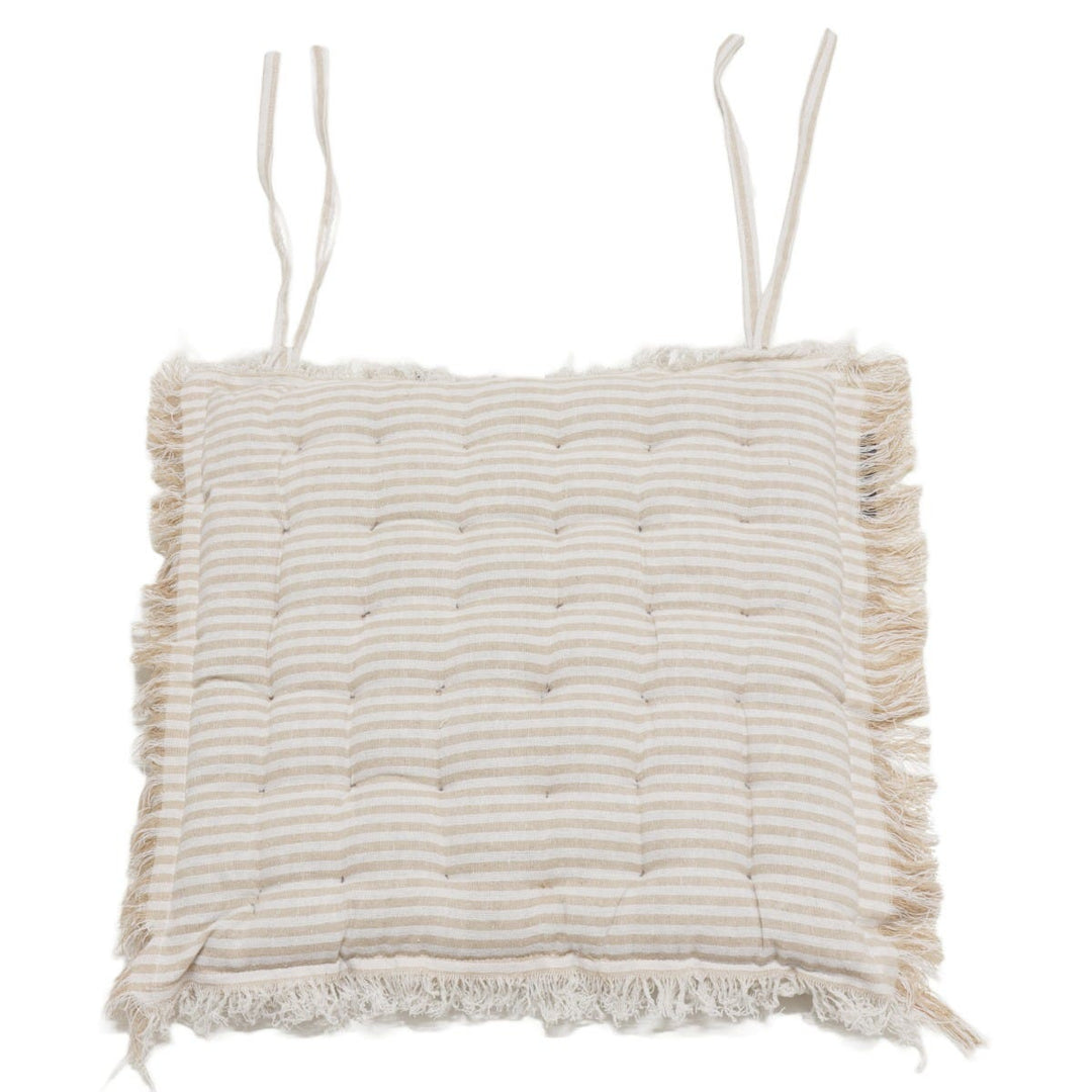 Falmouth Stripe Beige Cotton Fringed Seat Pad