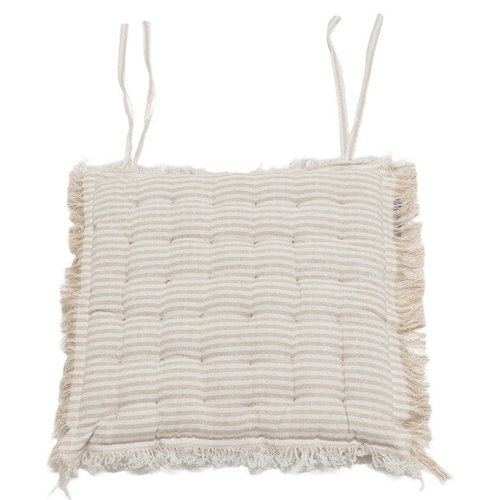 Falmouth Stripe Beige Cotton Fringed Seat Pad