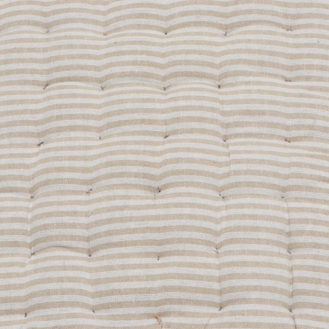 Falmouth Stripe Beige Cotton Fringed Seat Pad