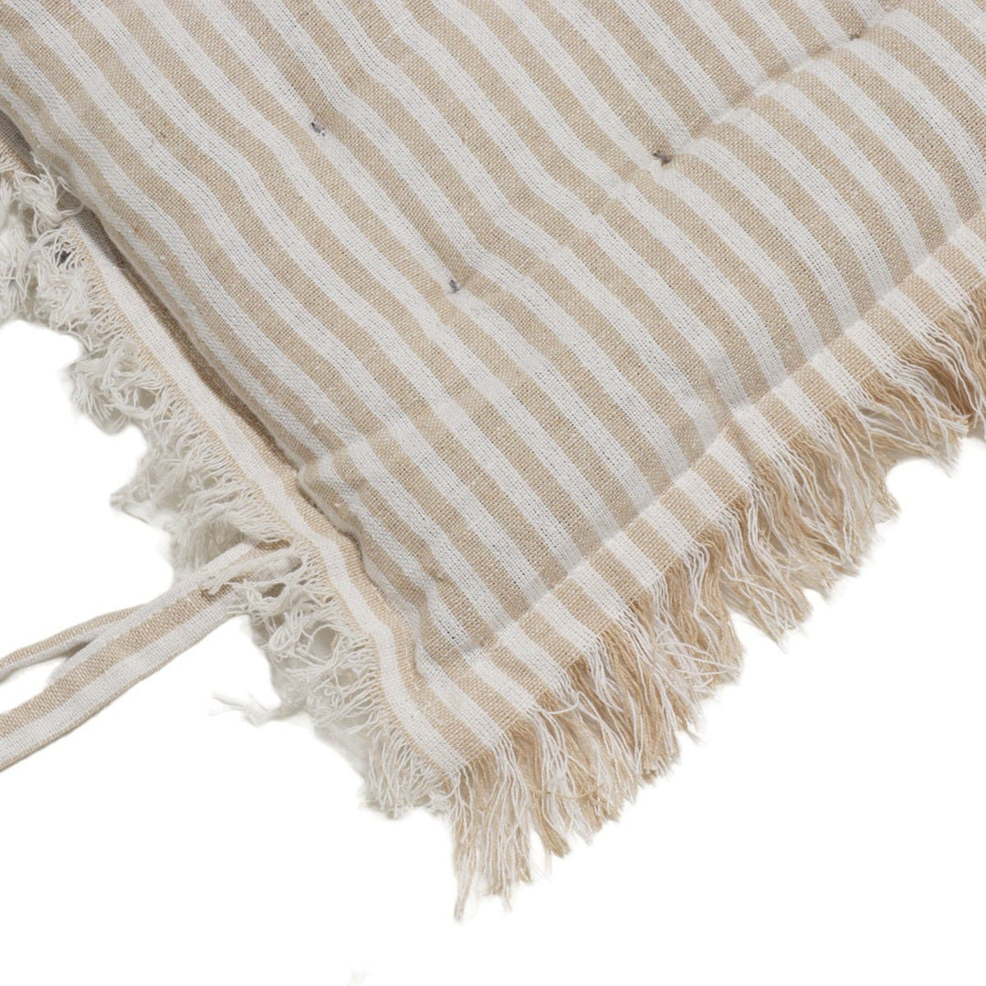 Falmouth Stripe Beige Cotton Fringed Seat Pad