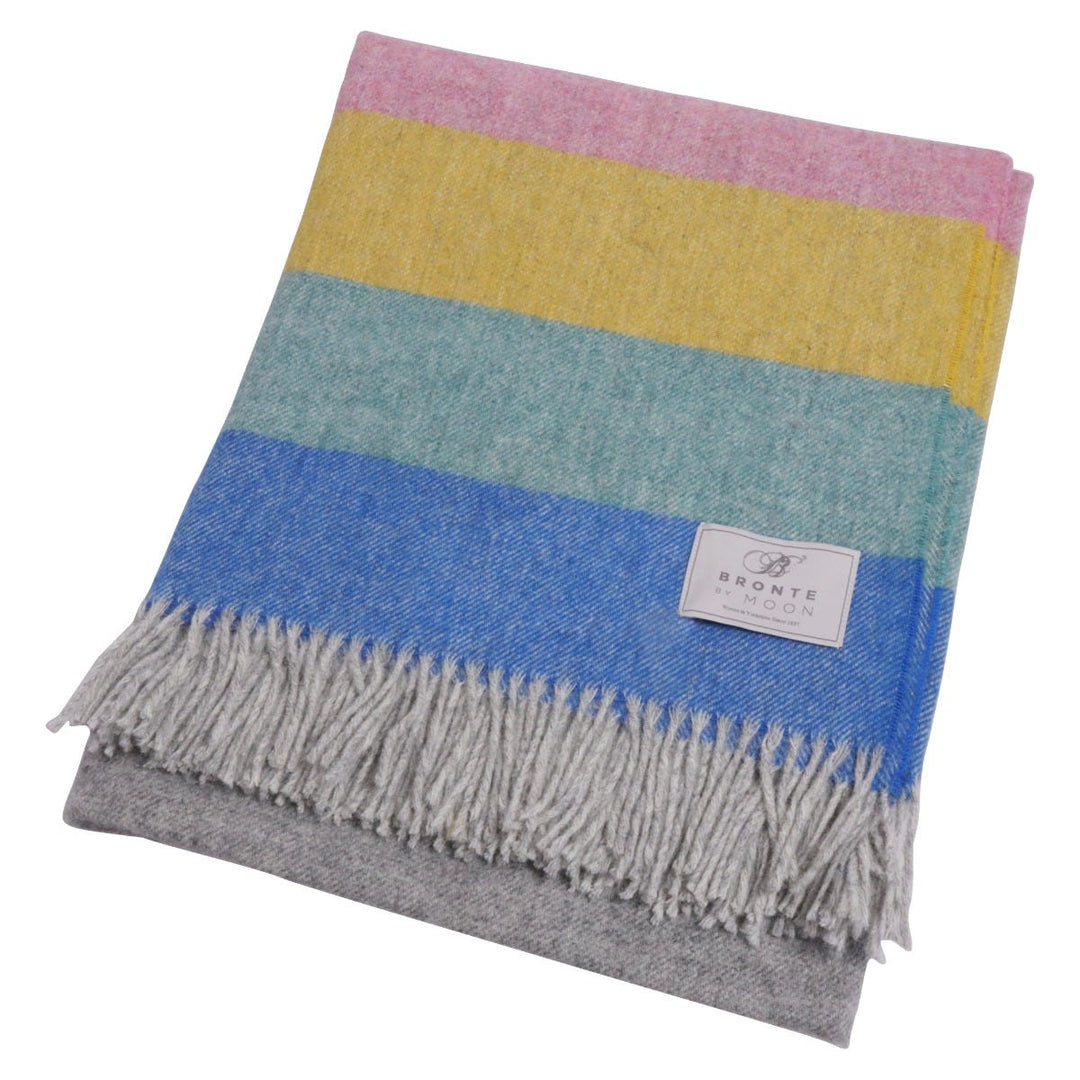 Bronte By Moon Multi Stripe Brights Grey Wool Throw