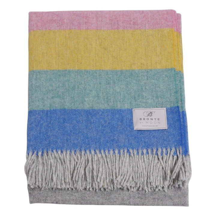 Bronte By Moon Multi Stripe Brights Grey Wool Throw