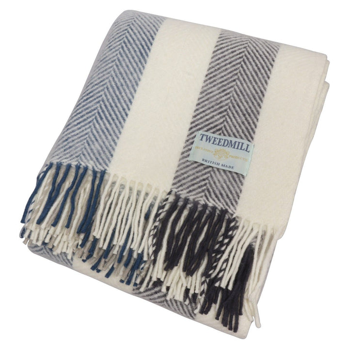 Tweedmill Herringbone Stripe Wool Throw Petrol & Blue Slate