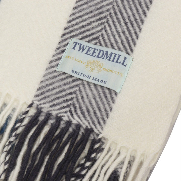 Tweedmill Herringbone Stripe Wool Throw Petrol & Blue Slate