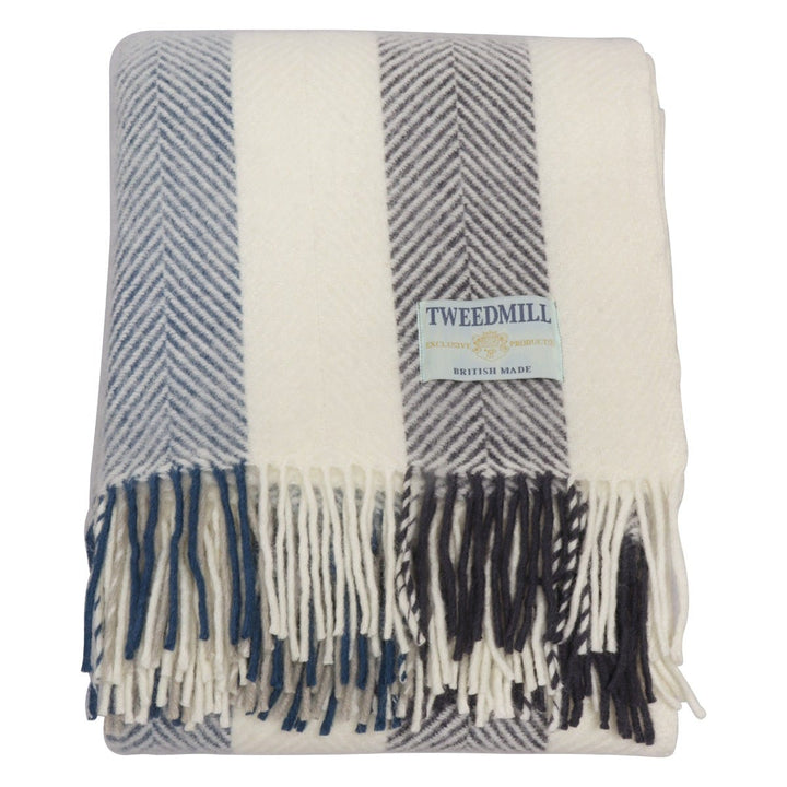 Tweedmill Herringbone Stripe Wool Throw Petrol & Blue Slate