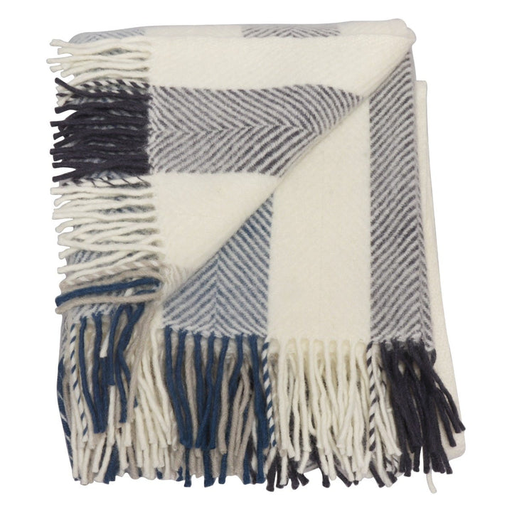 Tweedmill Herringbone Stripe Wool Throw Petrol & Blue Slate