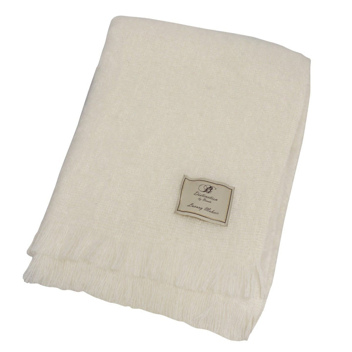 Bronte By Moon Luxury Mohair Wool Throw Ivory