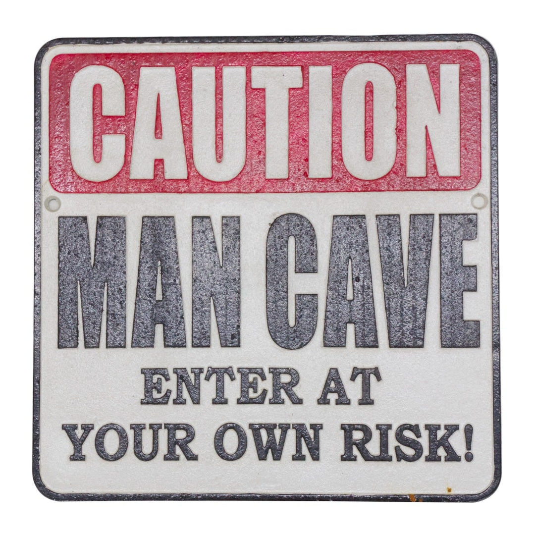 Caution Man Cave Cast Iron Square Wall Sign