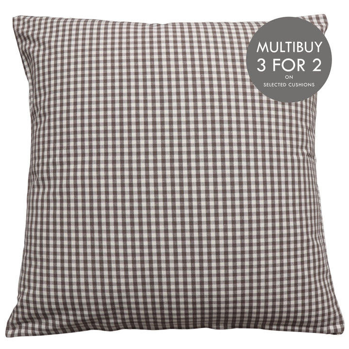 Micro Gingham Check Brown Cushion Cover