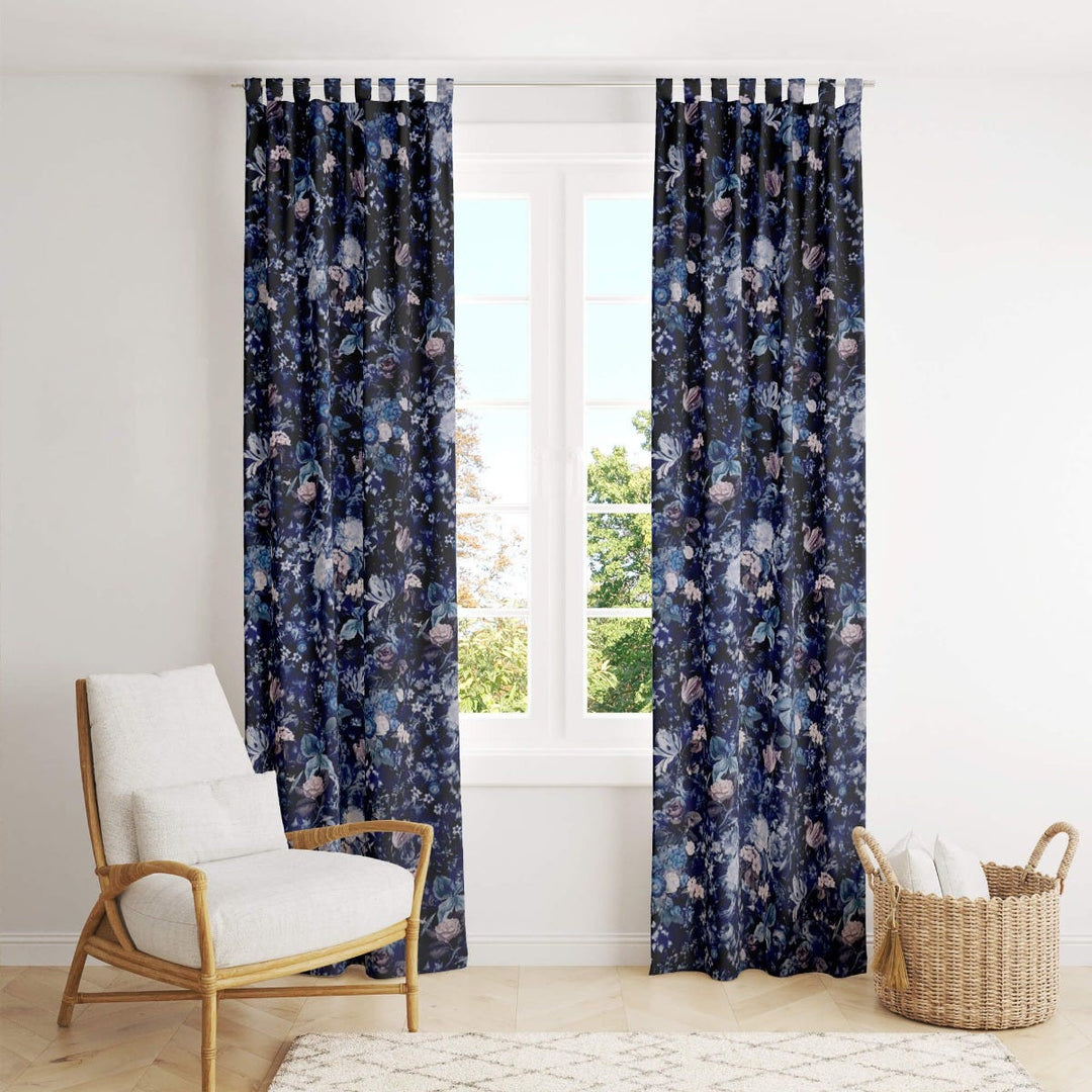 Midnight Floral Velvet Blue Fabric