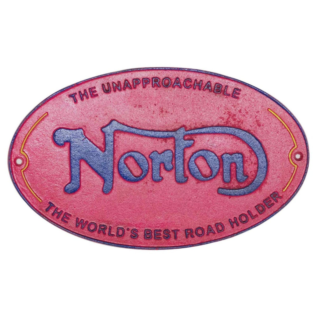 Norton Road Holder Oval Cast Iron Wall Sign Red/Navy